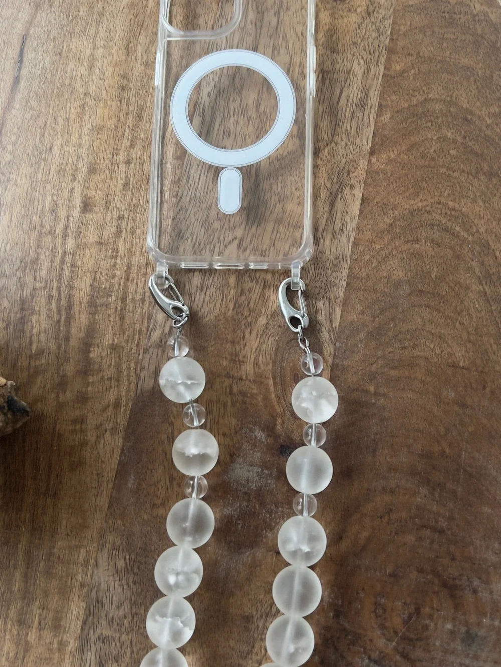 Clear Quartz Frosted White Beaded Phone Bracelet - Elegant Women’s Jewelry
